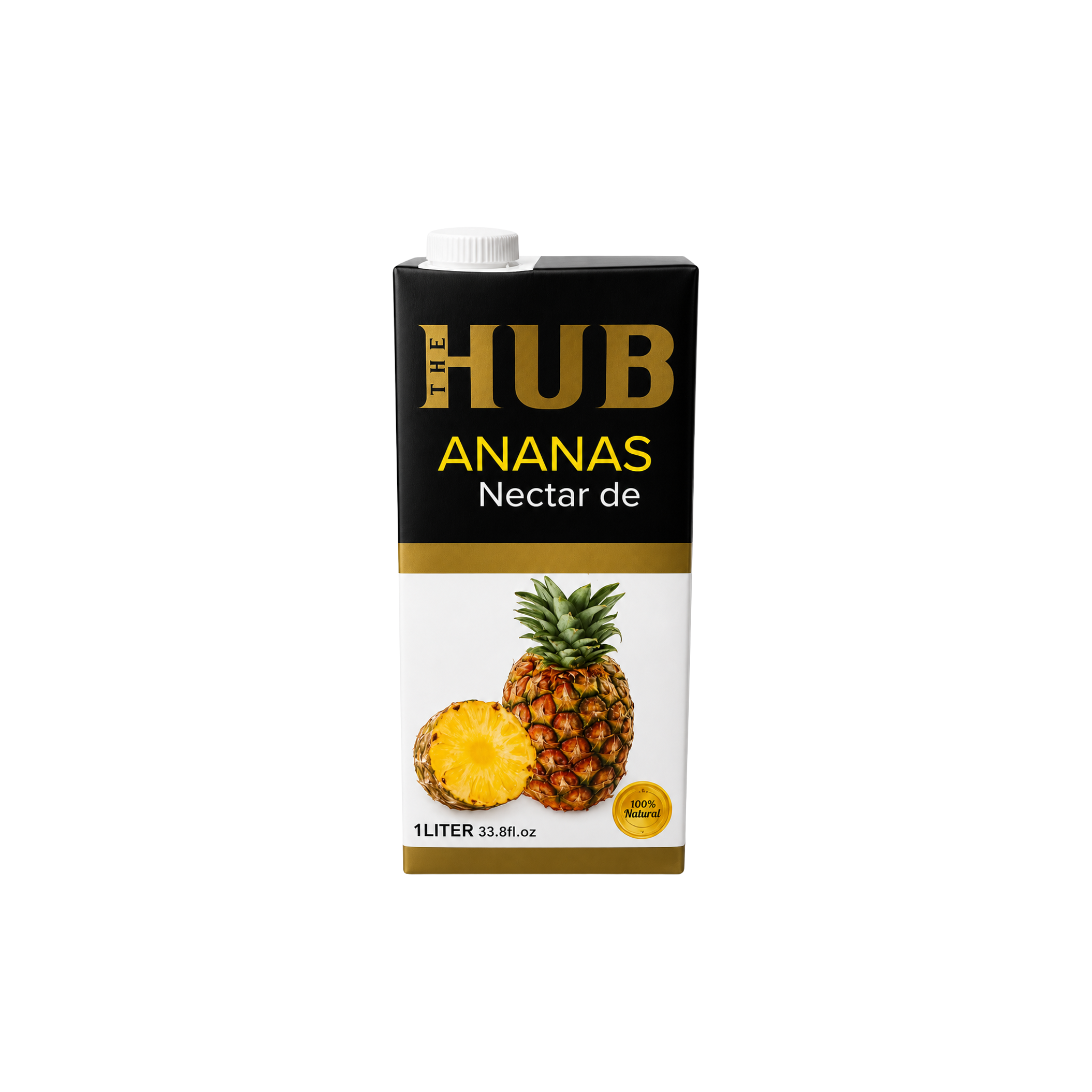 The Hub Ananas Nektar 1 L – egyptisk ananasdrik i sort og guld karton med ananasmotiv