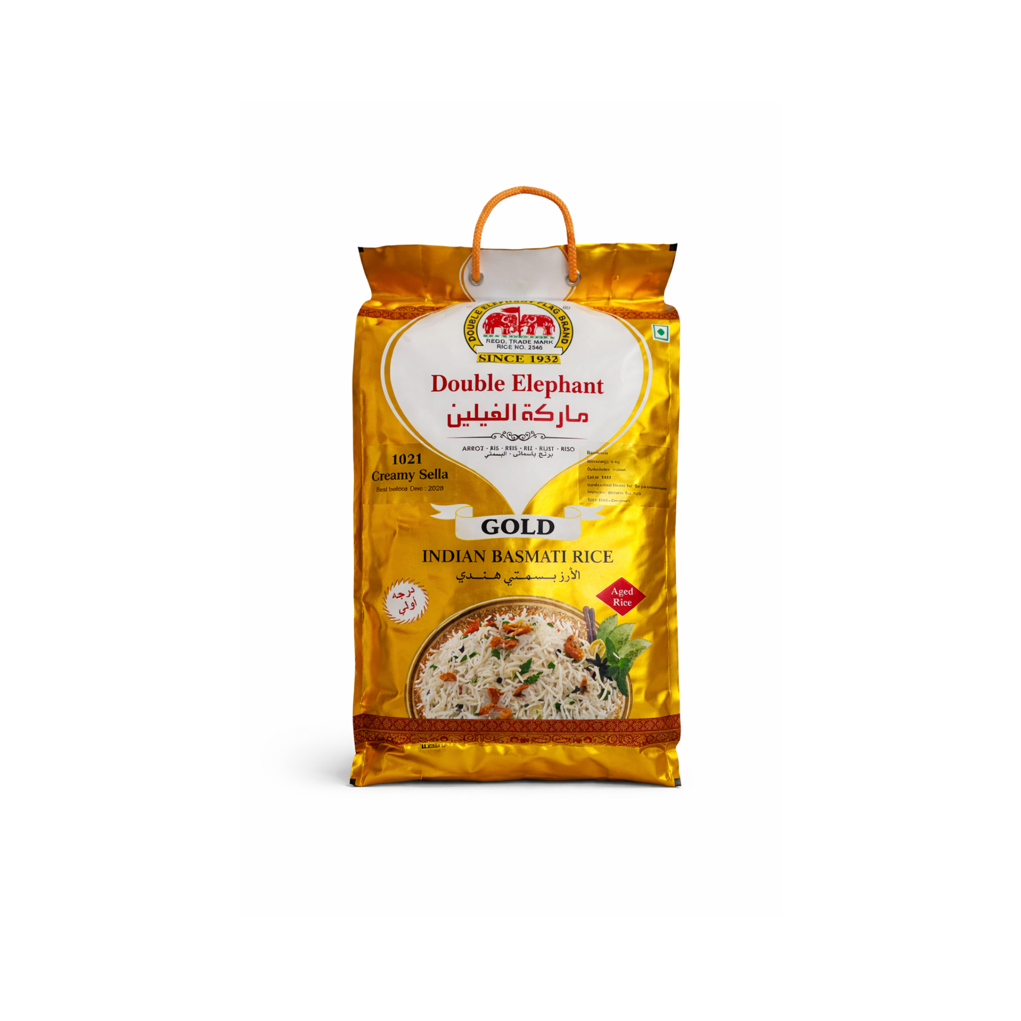 Double Elephant basmatiris 1121 Creamy Sella 5 kg – parboileret basmati i guld pose