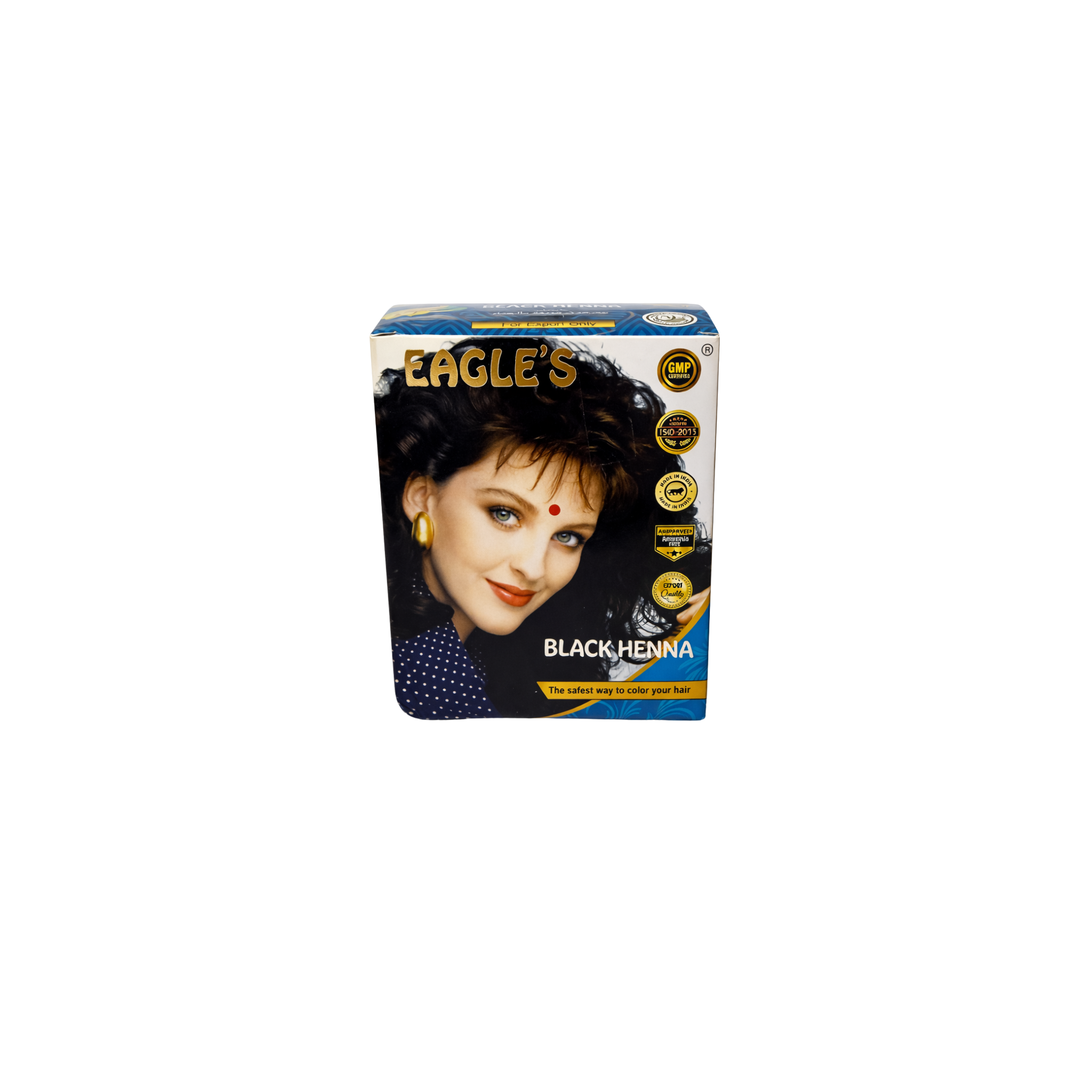 Eagle's Black Henna hårfarve 6 x 10 g – naturlig sort henna i blå og hvid æske fra Indien