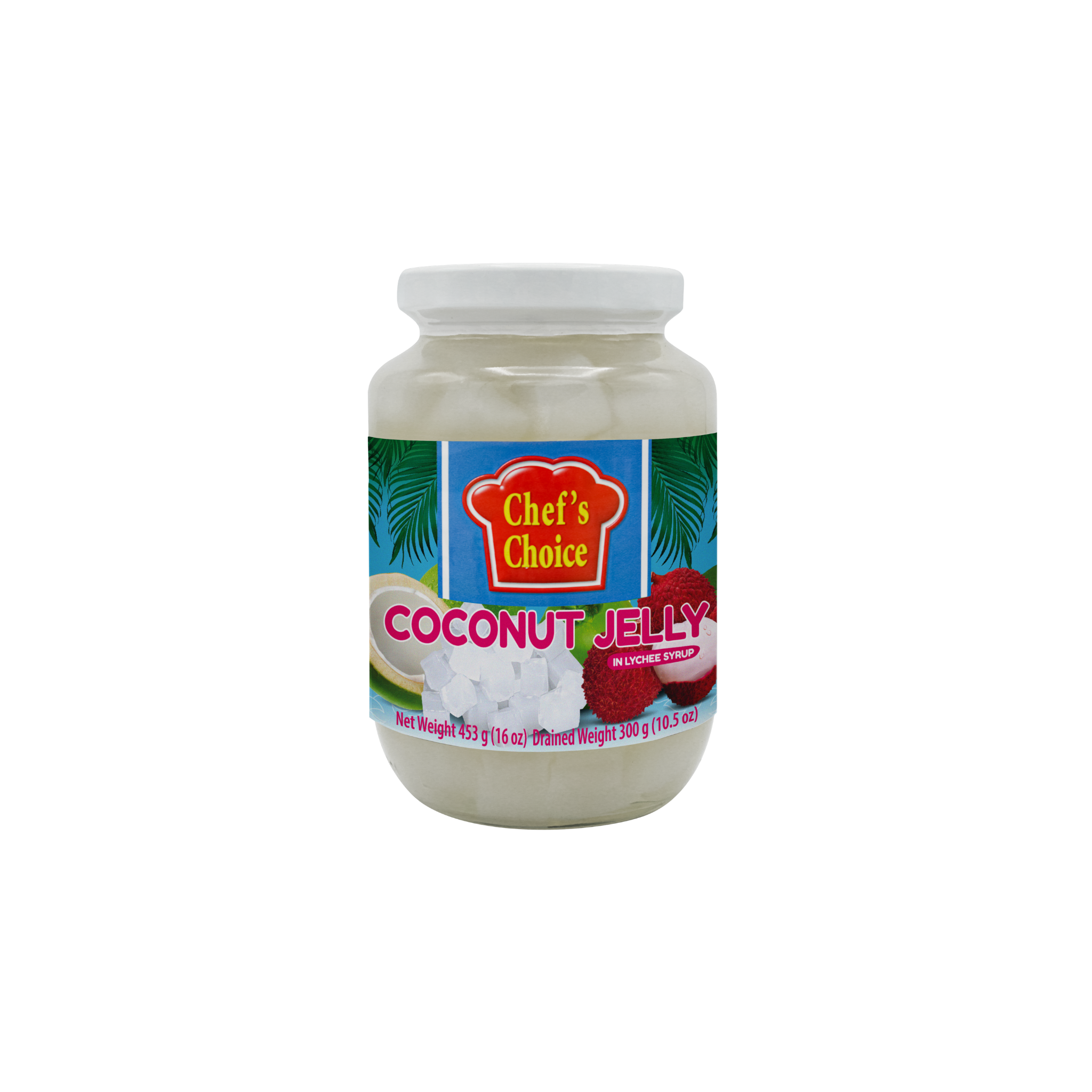 Chef's Choice Kokosgelé i Lychee-sirup 453g – nata de coco fra Thailand til bubble tea, desserter og drikke