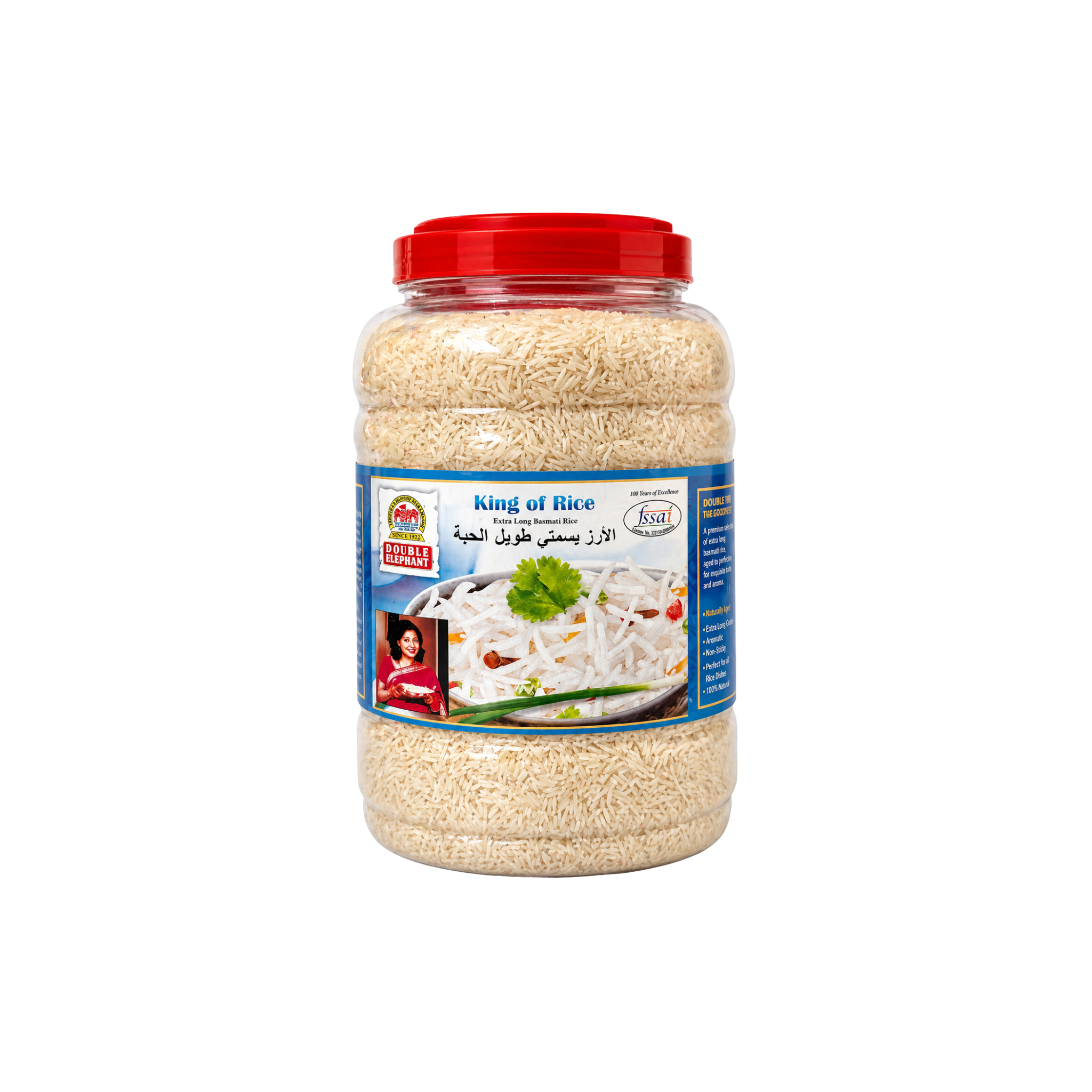 Double Elephant Basmati Ris 5kg ekstra lange korn i spand – indiske basmati-korn i praktisk plastspand med rødt skruelåg