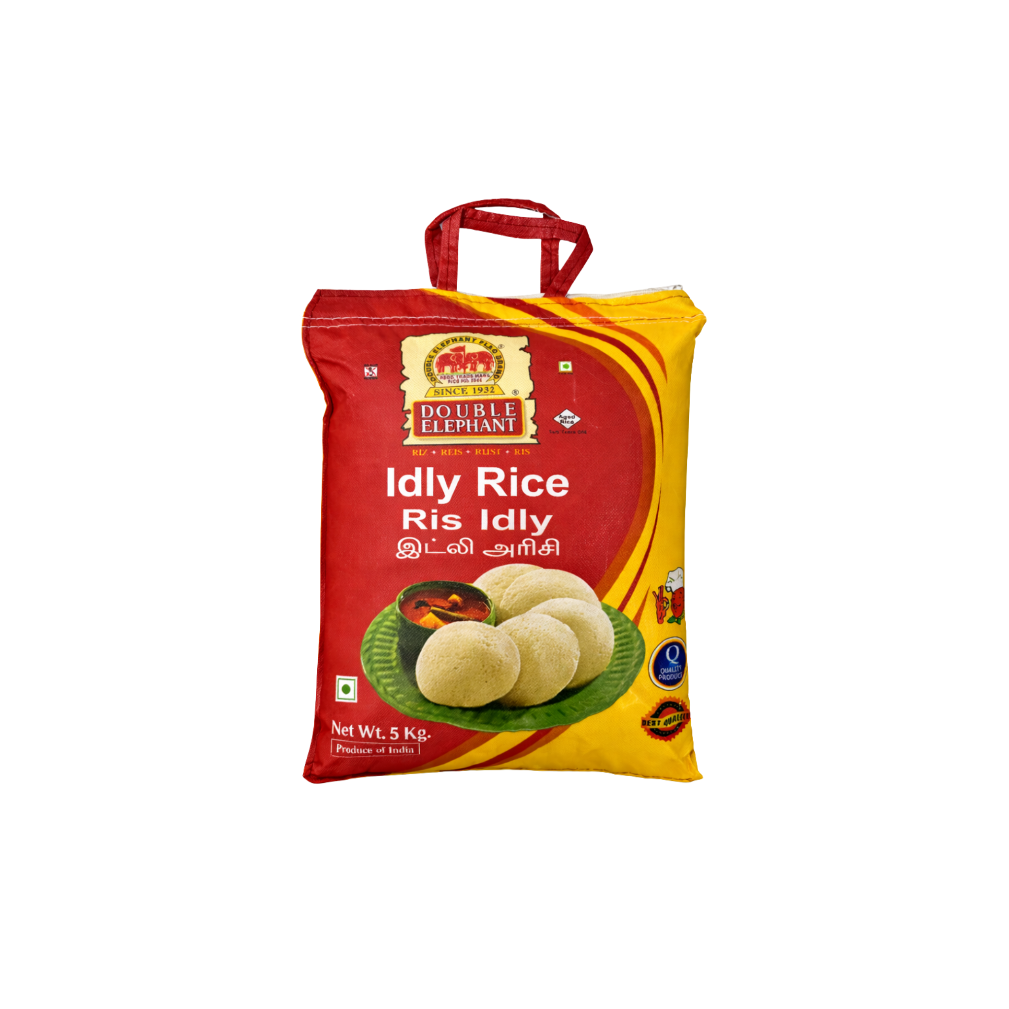 Double Elephant Idli Ris Parboiled 5 kg – speciel kortkornet parboiled ris fra Indien til idli og dosa