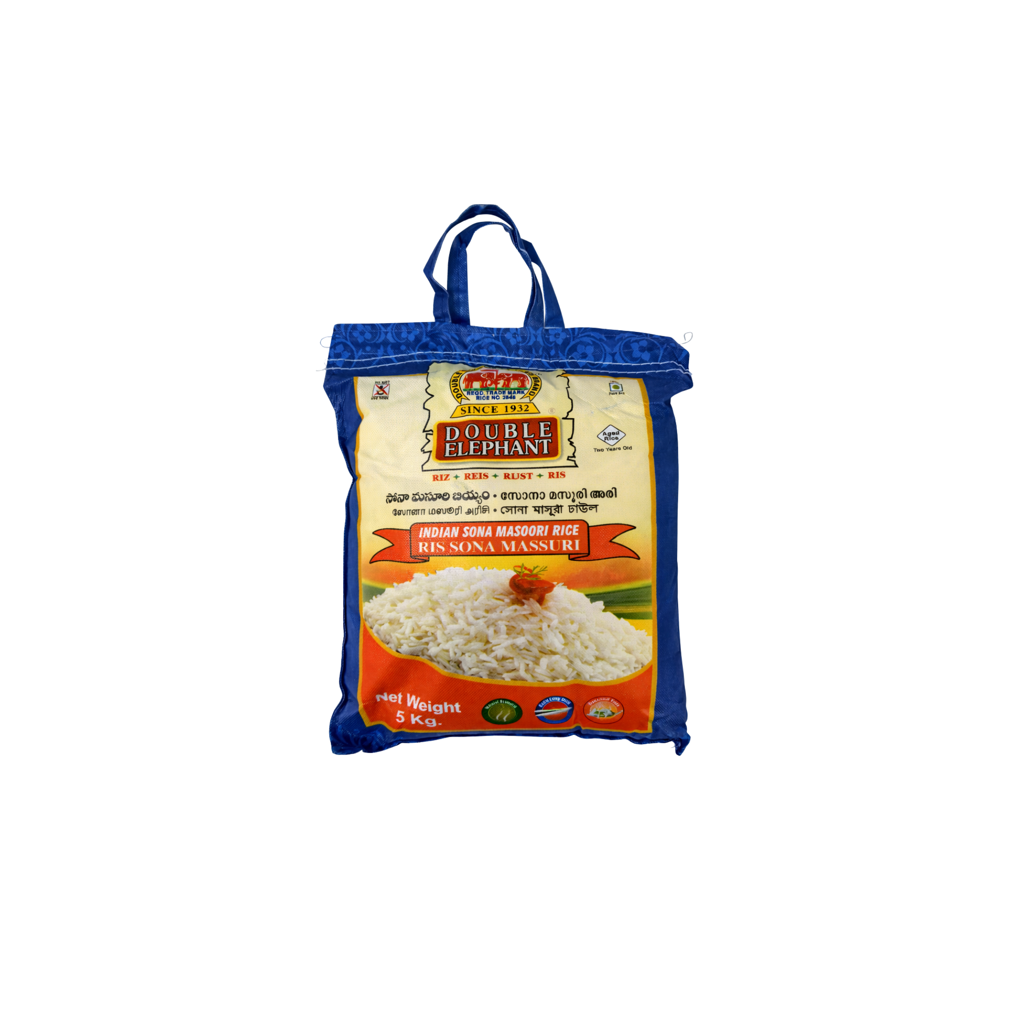 Double Elephant Ponni Parboiled Ris 5 kg – klassisk sydindisk mellemlang ris fra Tamil Nadu til sambar, rasam og dal
