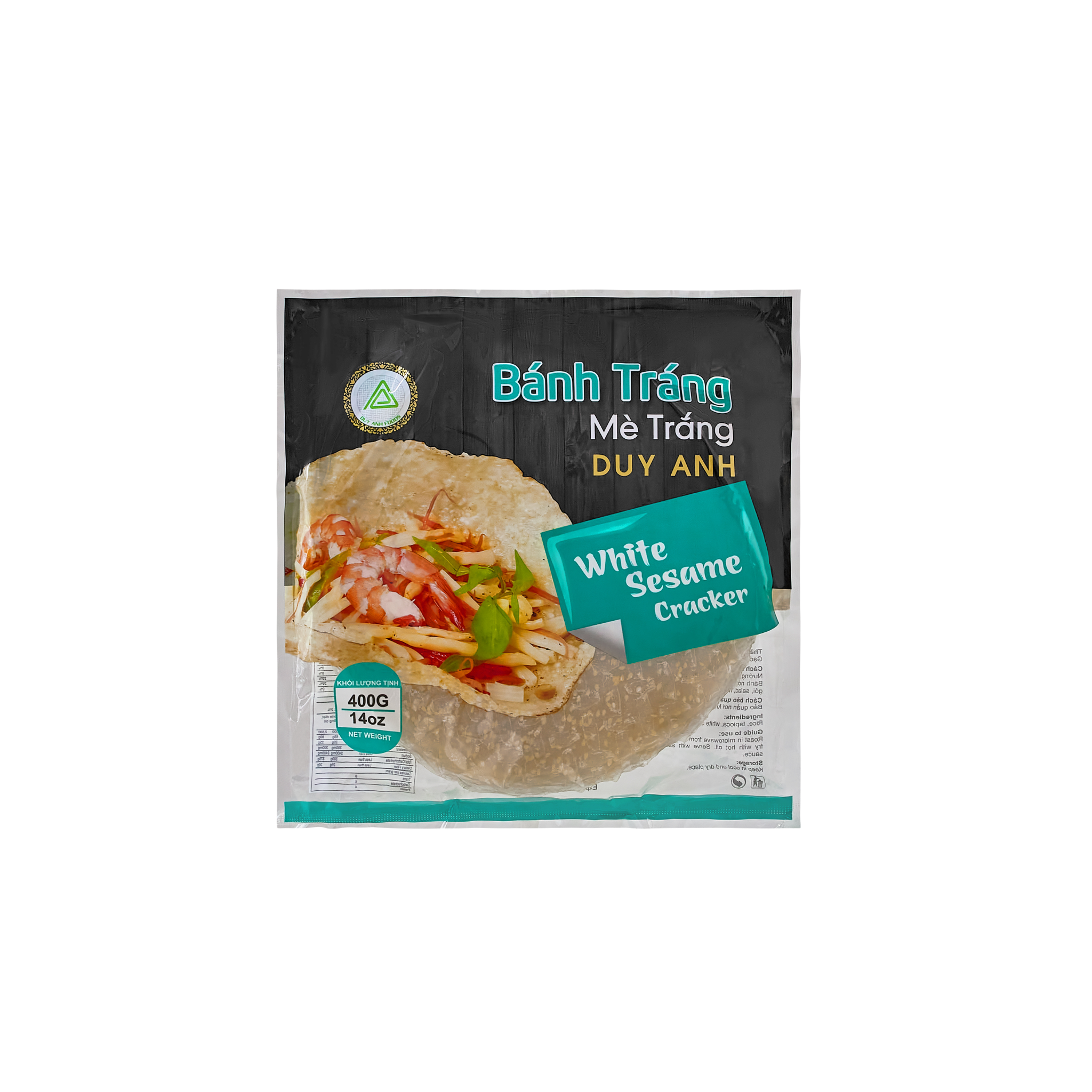 Duy Anh Bánh Tráng Crispy Rispapir med Hvide Sesamfrø 400 g – vietnamesiske riscrackere til snack og wraps