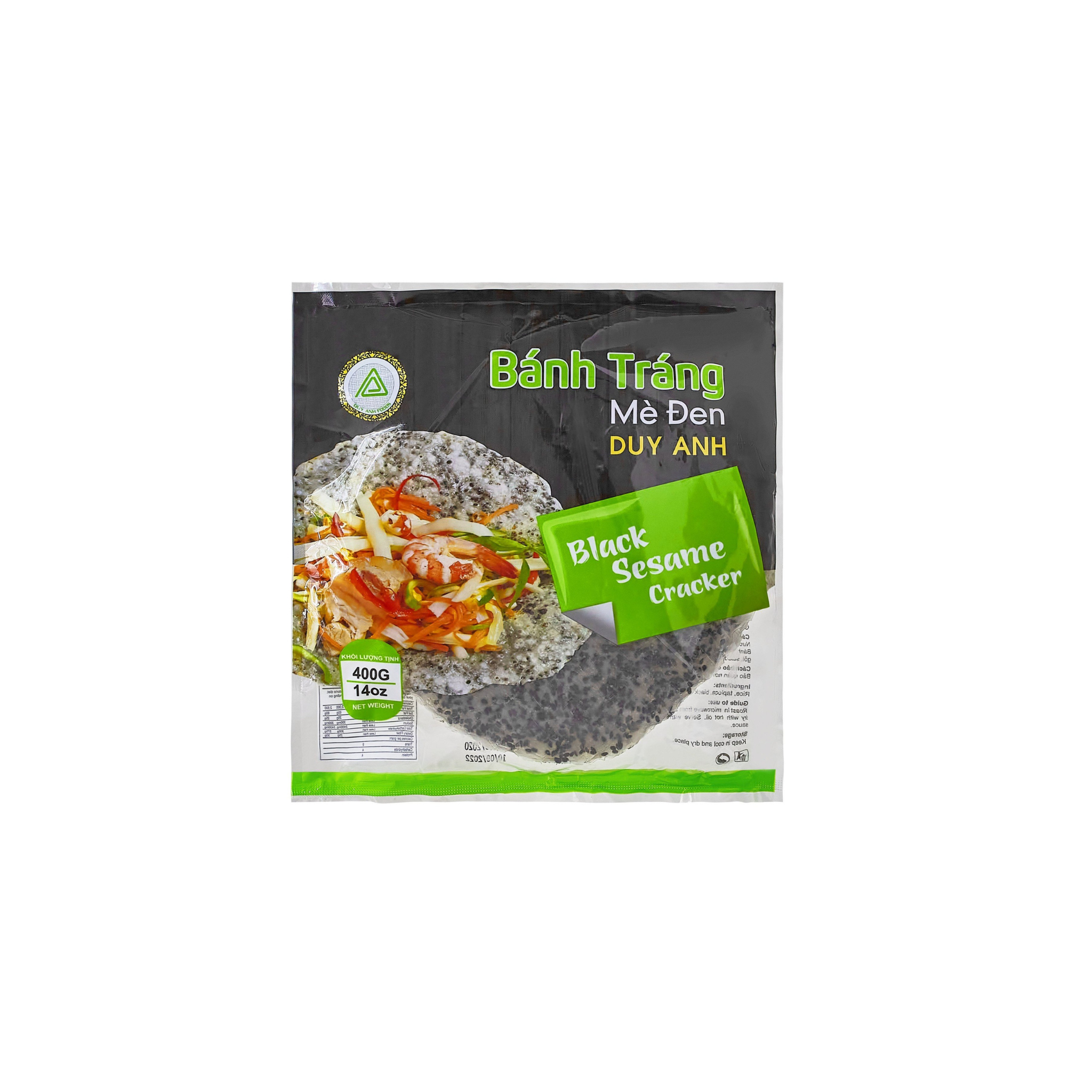 Duy Anh Bánh Tráng Crispy Rispapir med Sorte Sesamfrø 400 g – vietnamesiske riscrackere til snack og wraps
