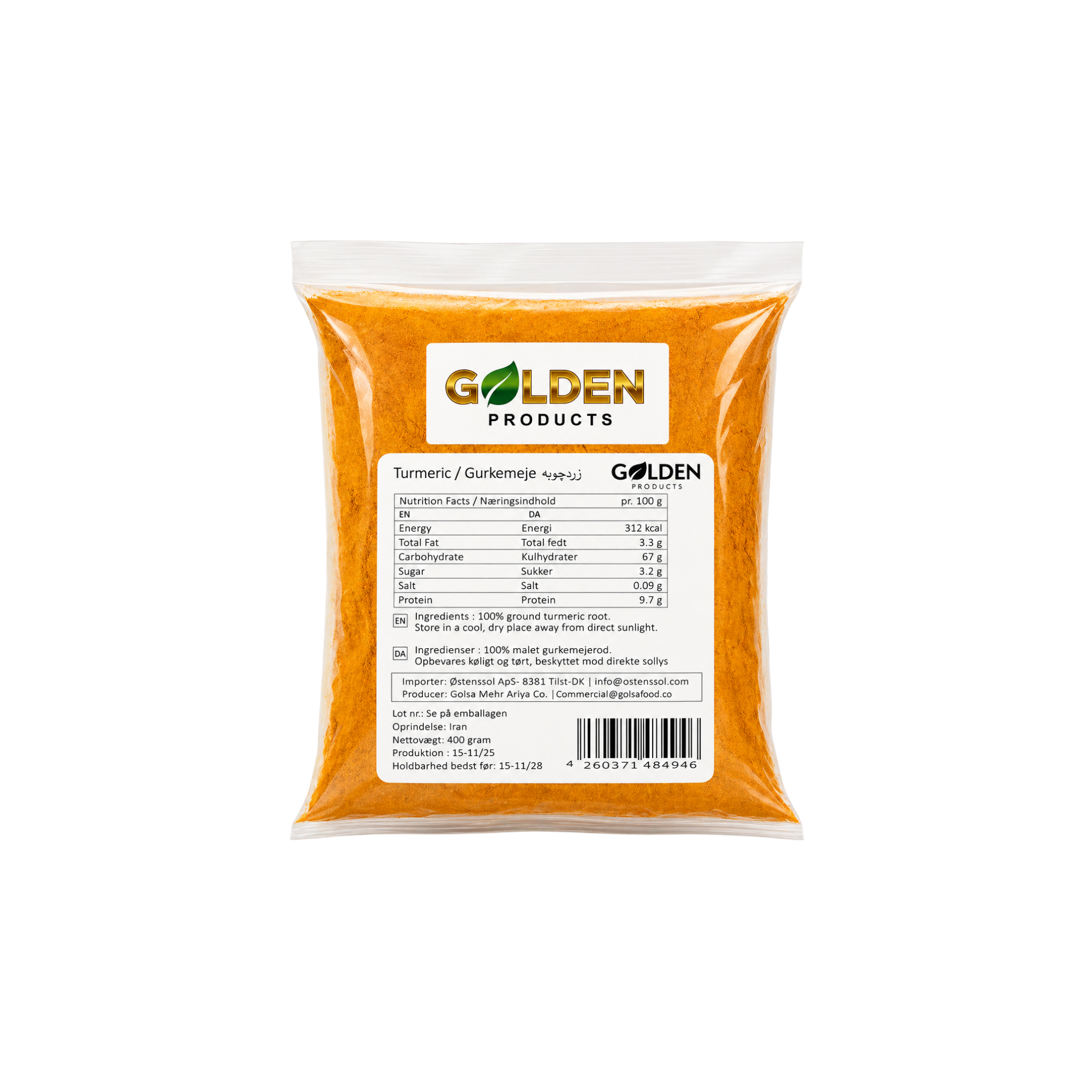 Golden Products Gurkemeje 400g – malet iransk gurkemejerod til persisk, indisk og mellemøstlig madlavning