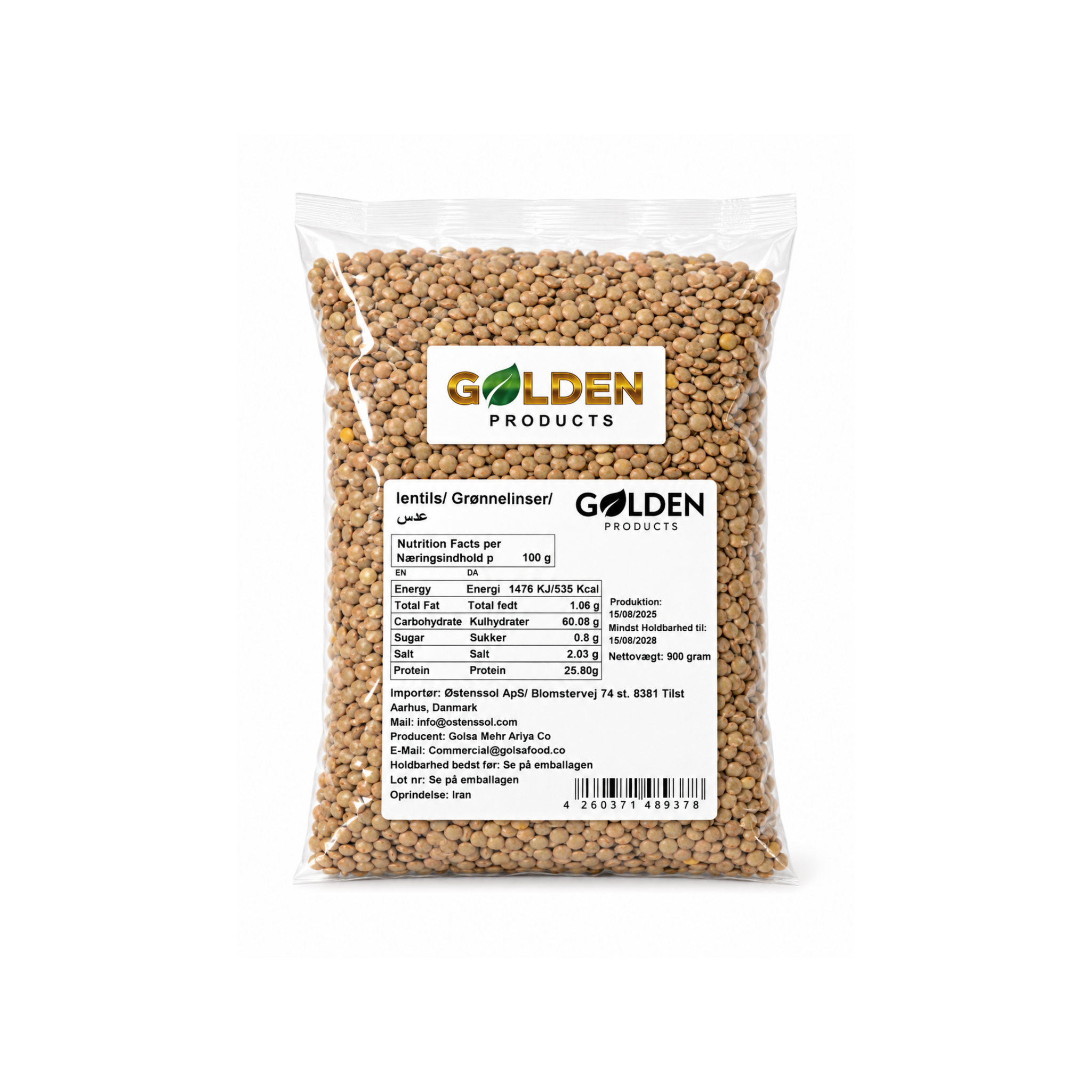 Golden Products Grønne Linser Adas 900 g – iranske grønne linser i klar pose