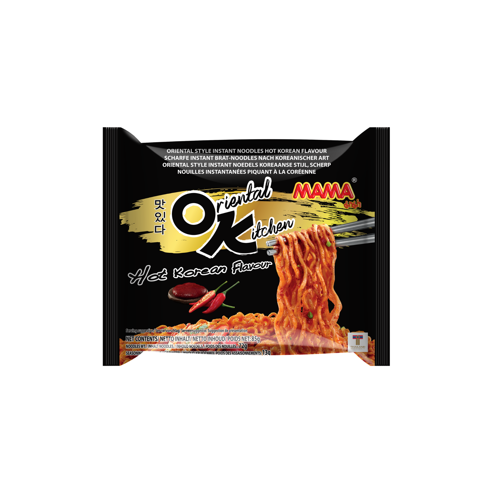 Mama Oriental Kitchen instant nudler Hot Korean Flavour 85 g – krydrede koreanske nudler i sort pose