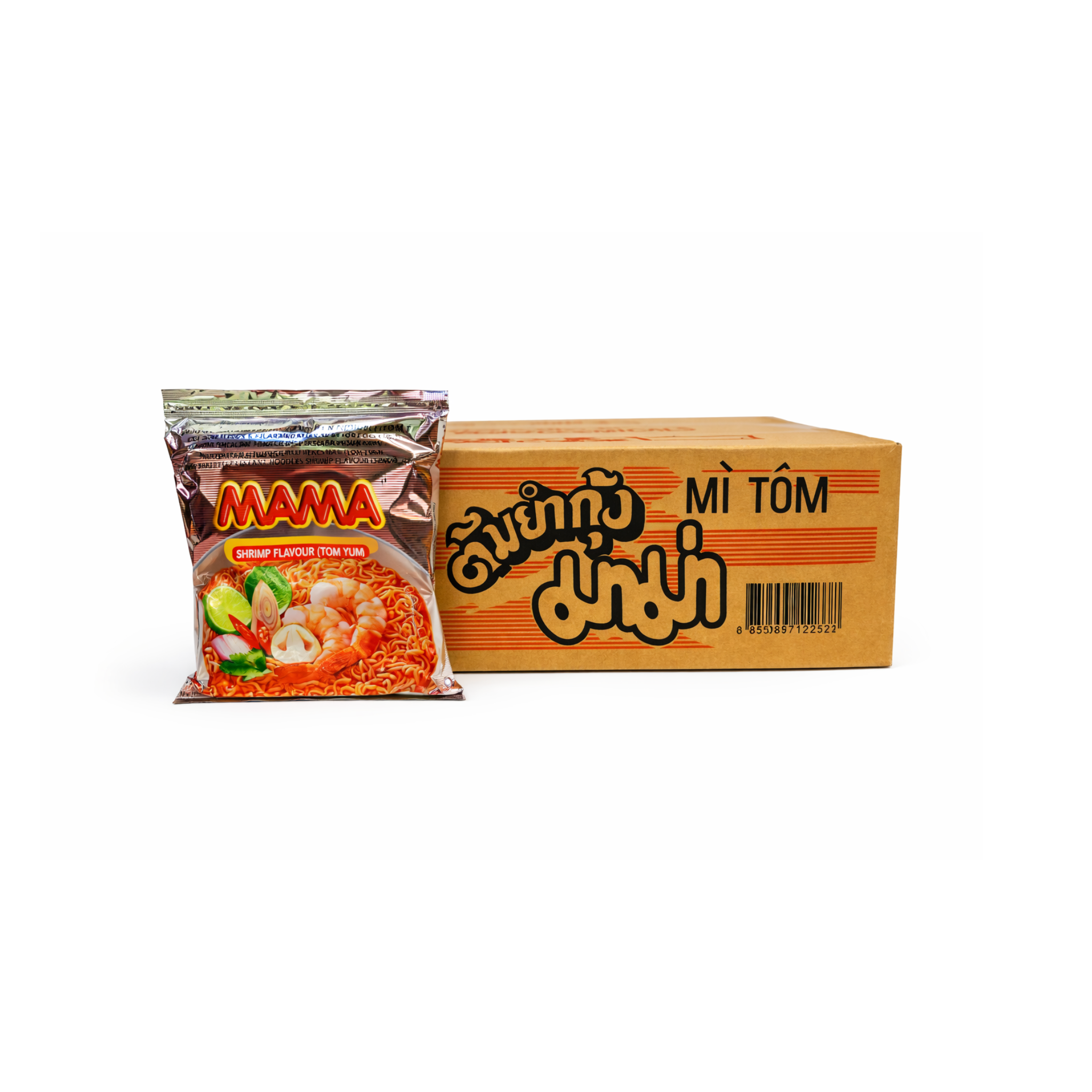 Mama instant nudler Tom Yum Reje 30 stk – thailandsk nudelsuppe multipack i brun og orange kasse
