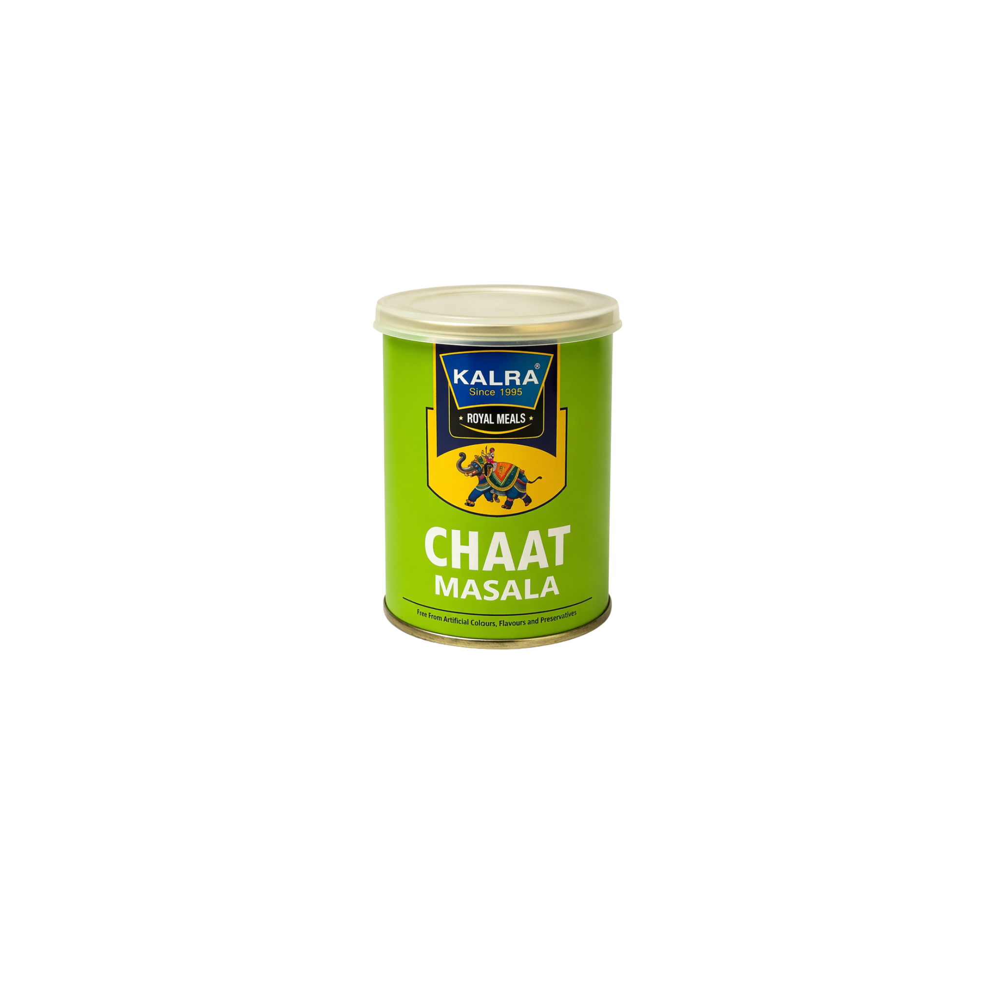 Kalra Royal Meals Chaat Masala 100g – indisk street food krydderi i lysegrøn dåse uden kunstige tilsætningsstoffer