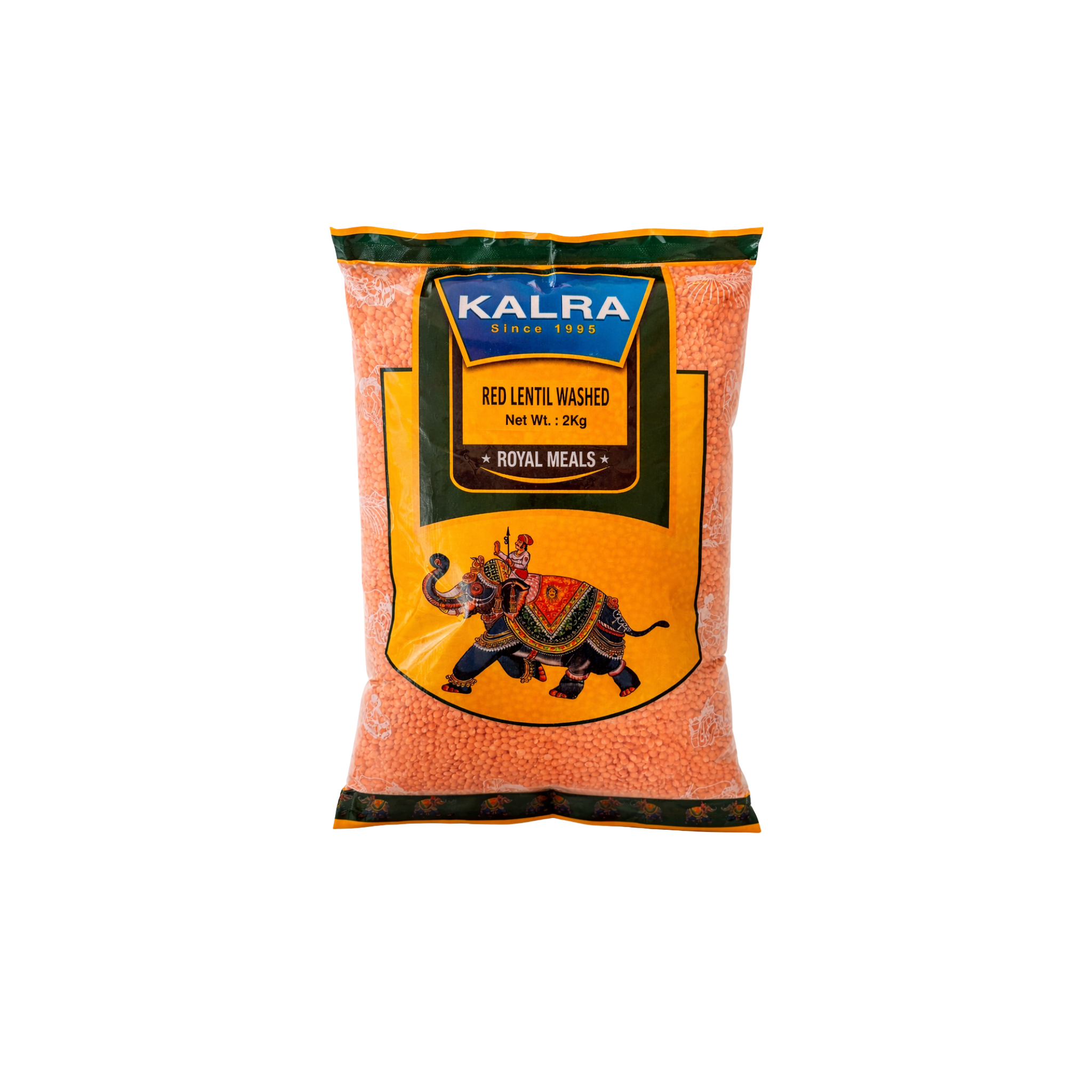 Kalra Red Lentil Washed 2kg – forvaskede røde linser i orange pose til dal og indisk madlavning