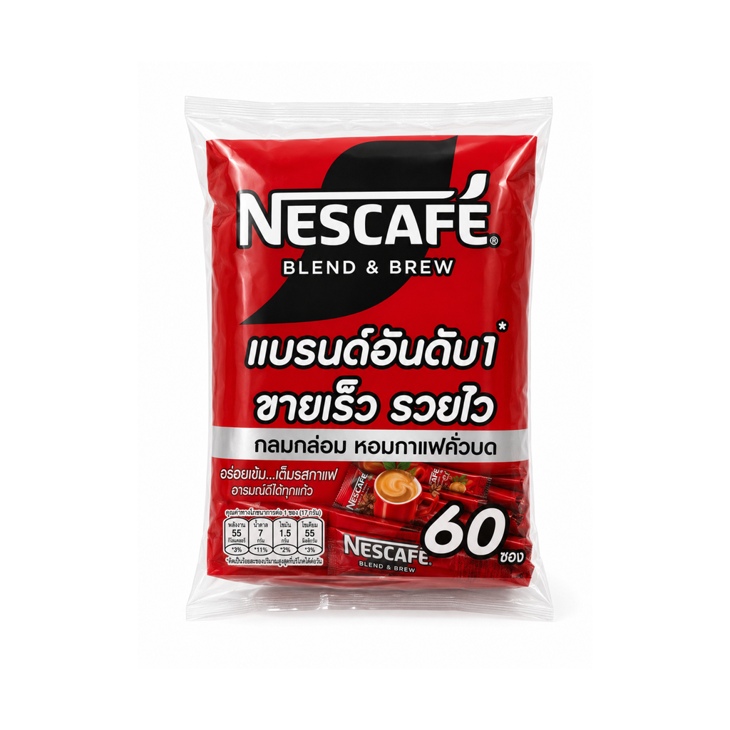 Nescafé Blend & Brew 60 sticks – thai instant kaffe 3-i-1 i rød pose