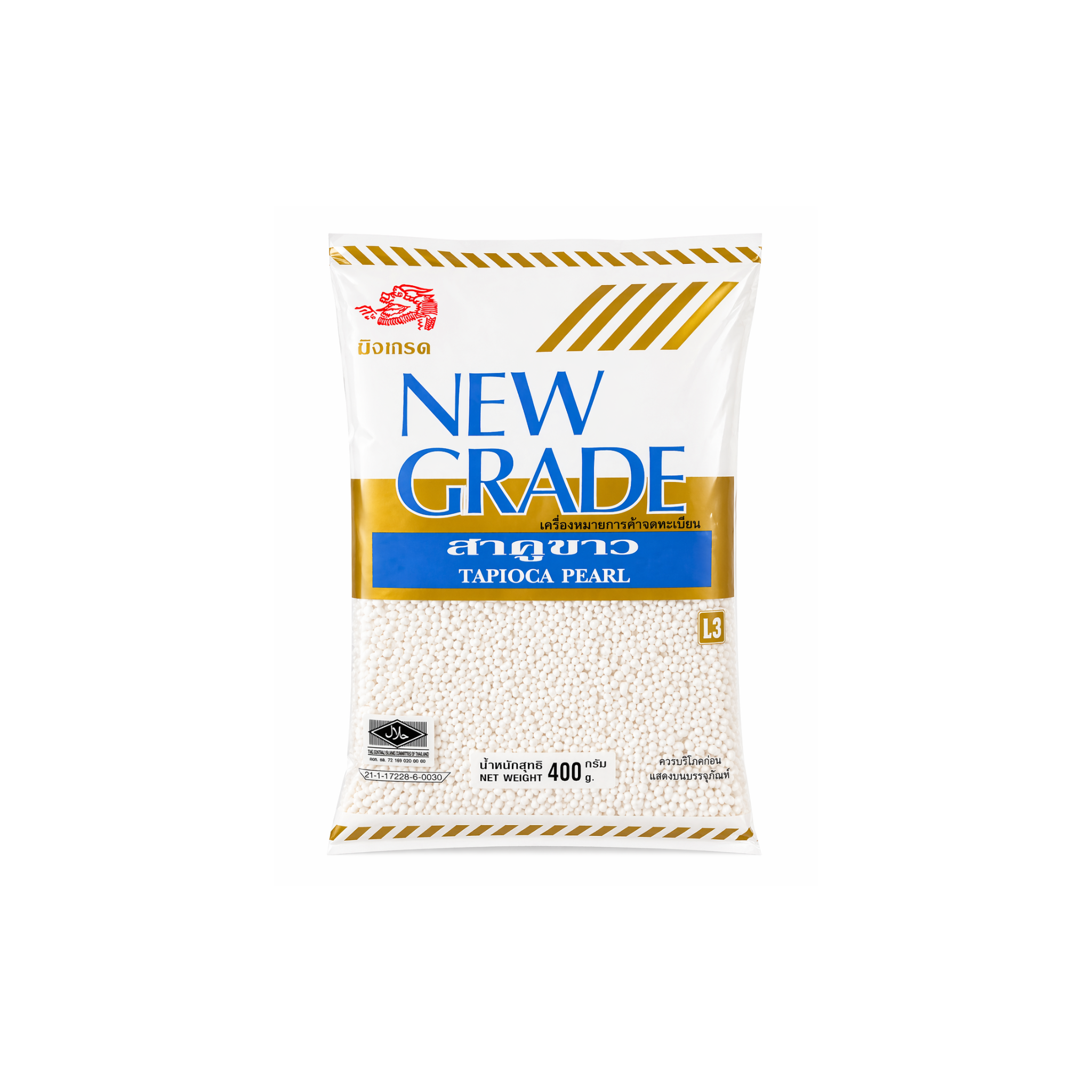 New Grade Tapiokaperler 400g – små hvide sago-perler fra Thailand til desserter