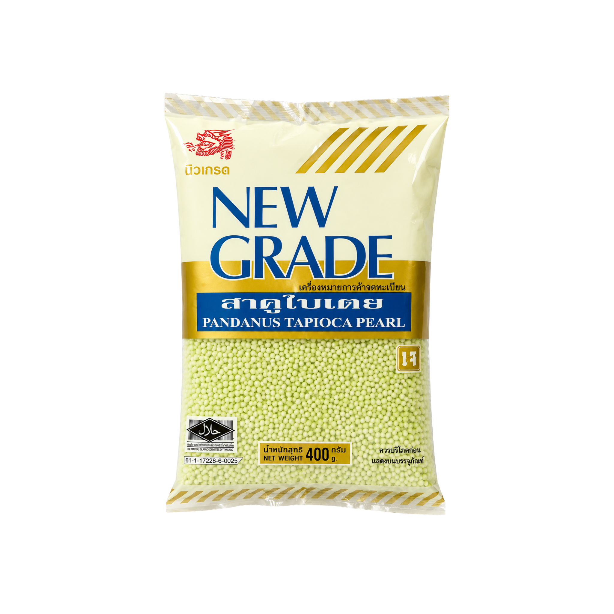 New Grade Tapiokaperler Pandan 400g – grønne thai tapioca pearls til bua loy og desserter