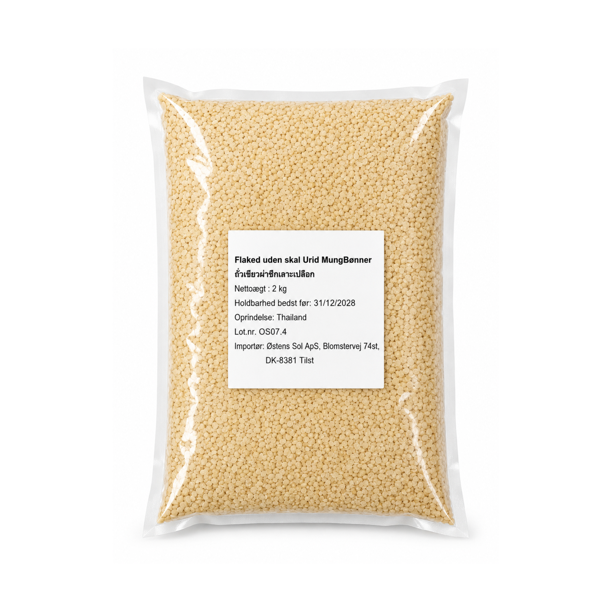 Østens Sol Urid Dal flækket uden skal 2kg – cremehvid urad dal i klar pose