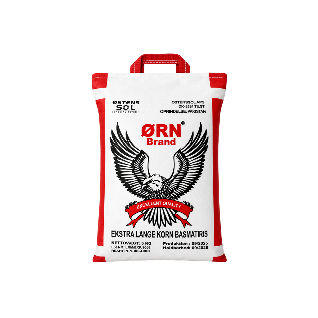 Ørn Brand Basmatiris 5kg – Golden Creamy Sella 1121 parboiled fra Pakistan i rød-hvid pose