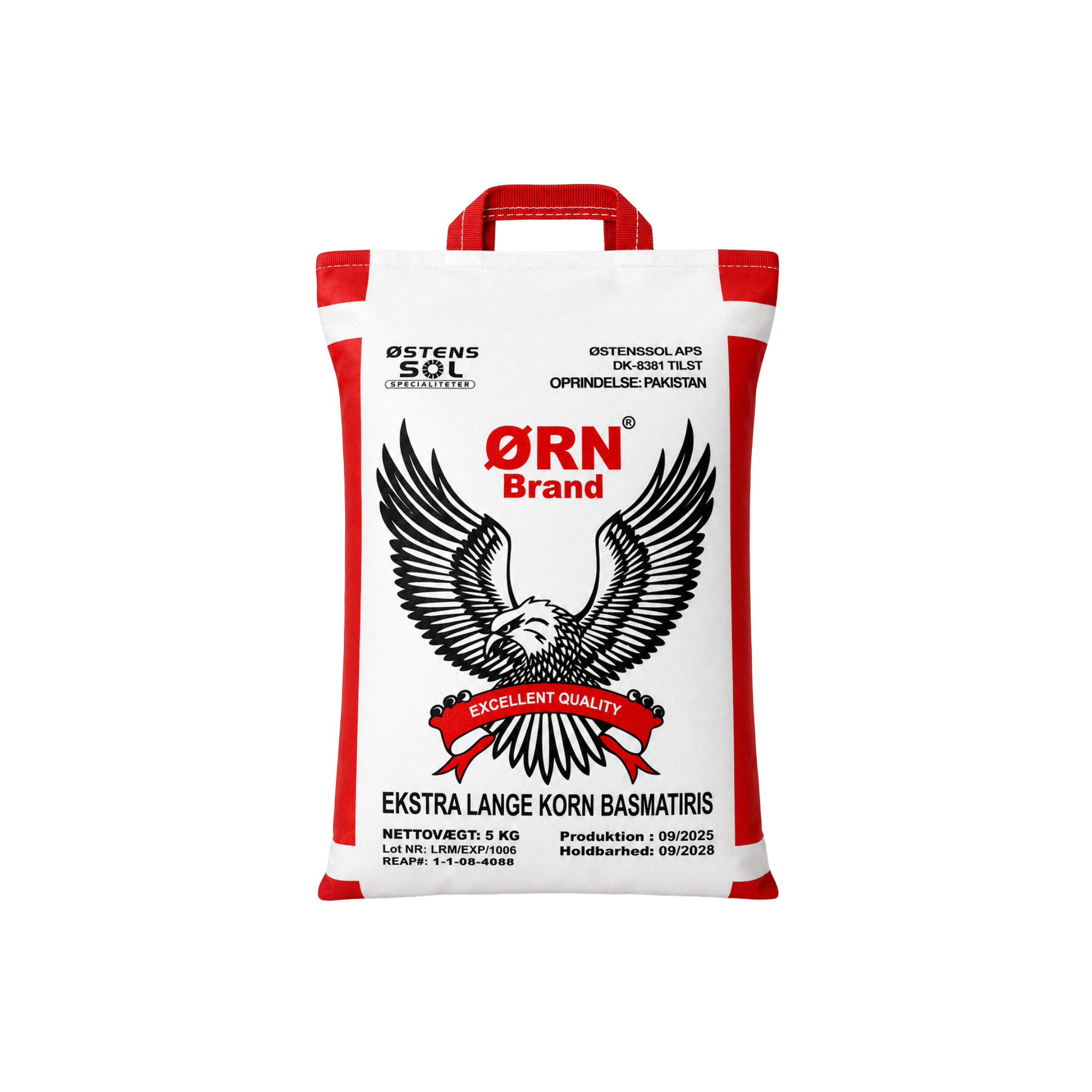 Ørn Brand Basmatiris 5kg – Golden Creamy Sella 1121 parboiled fra Pakistan i rød-hvid pose