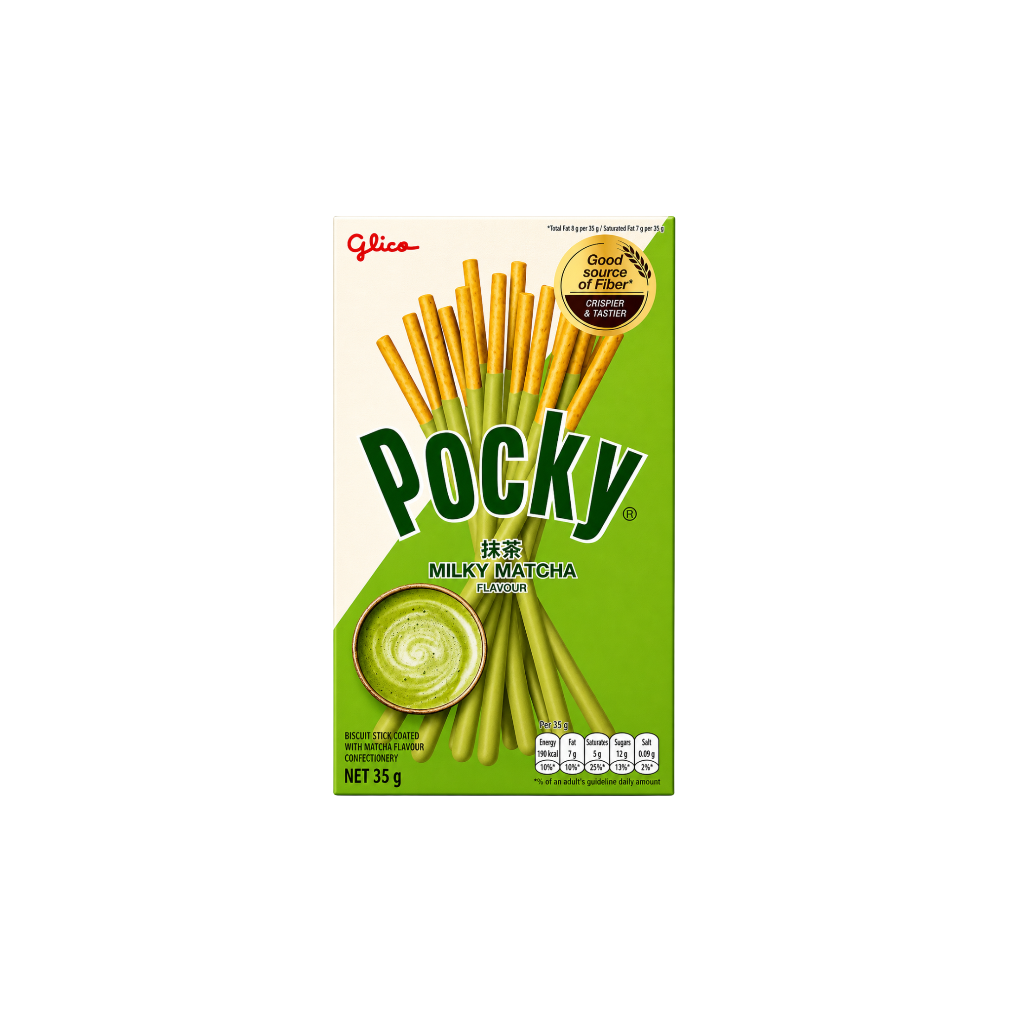 Pocky Milky Matcha 35g – japanske kiksestænger med matcha-overtræk i grøn æske