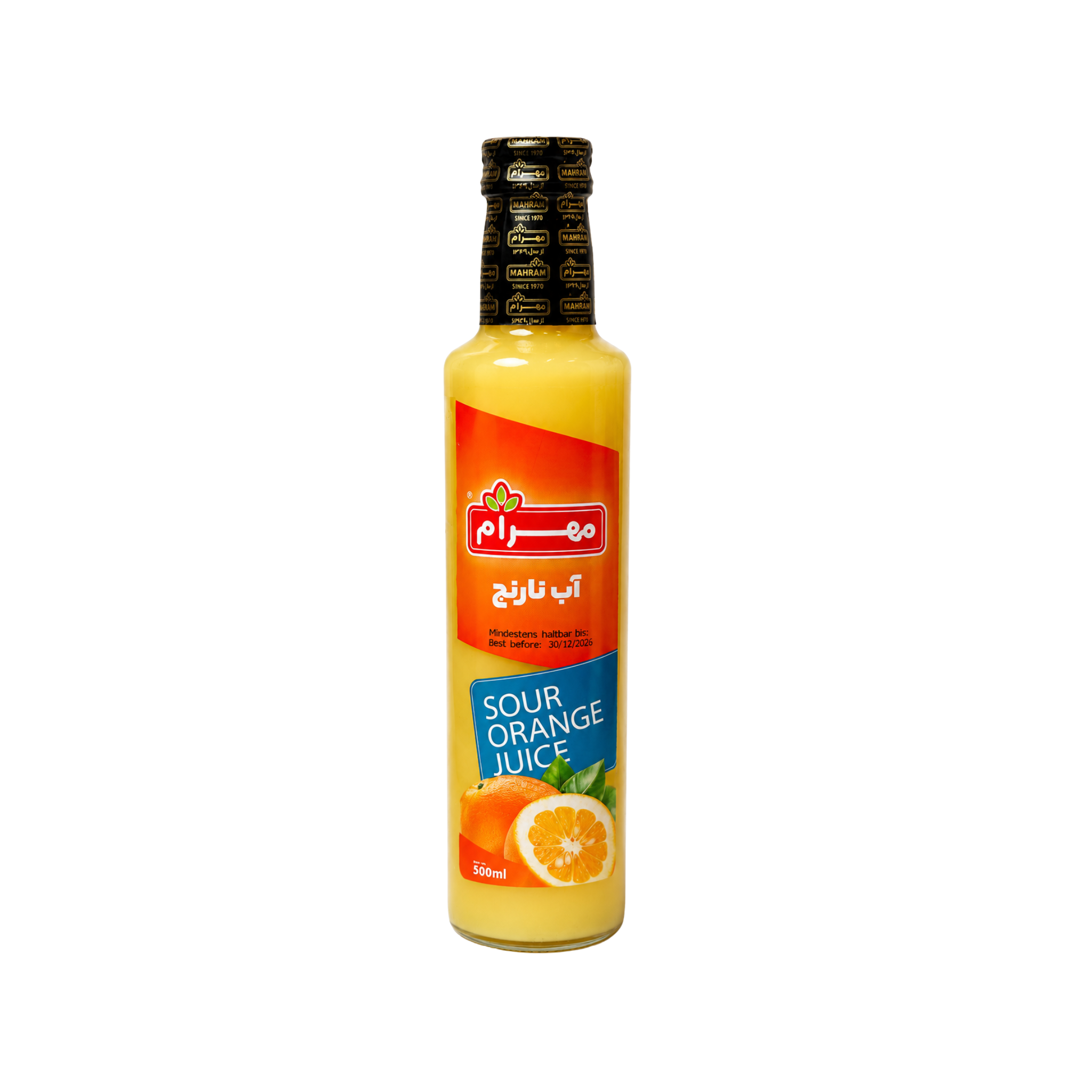 Mahram Pomeranssaft 500 ml – iransk saft af sur appelsin (Narenj) i glasflaske