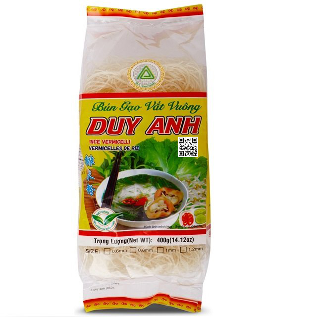 Duy Anh risnudler Bún Gạo Vắt Vuông 400 g – vietnamesiske tynde risnudler i gul og grøn pose