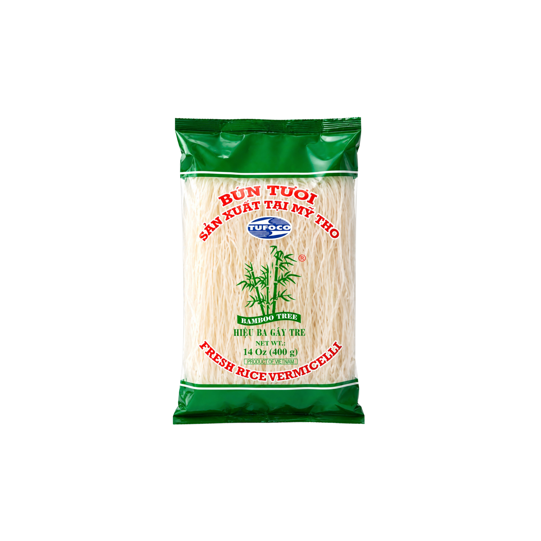 Bamboo Tree Risnudler Bun Tuoi 400 g – tynde vietnamesiske risnudler i grøn pose med bambusmotiv
