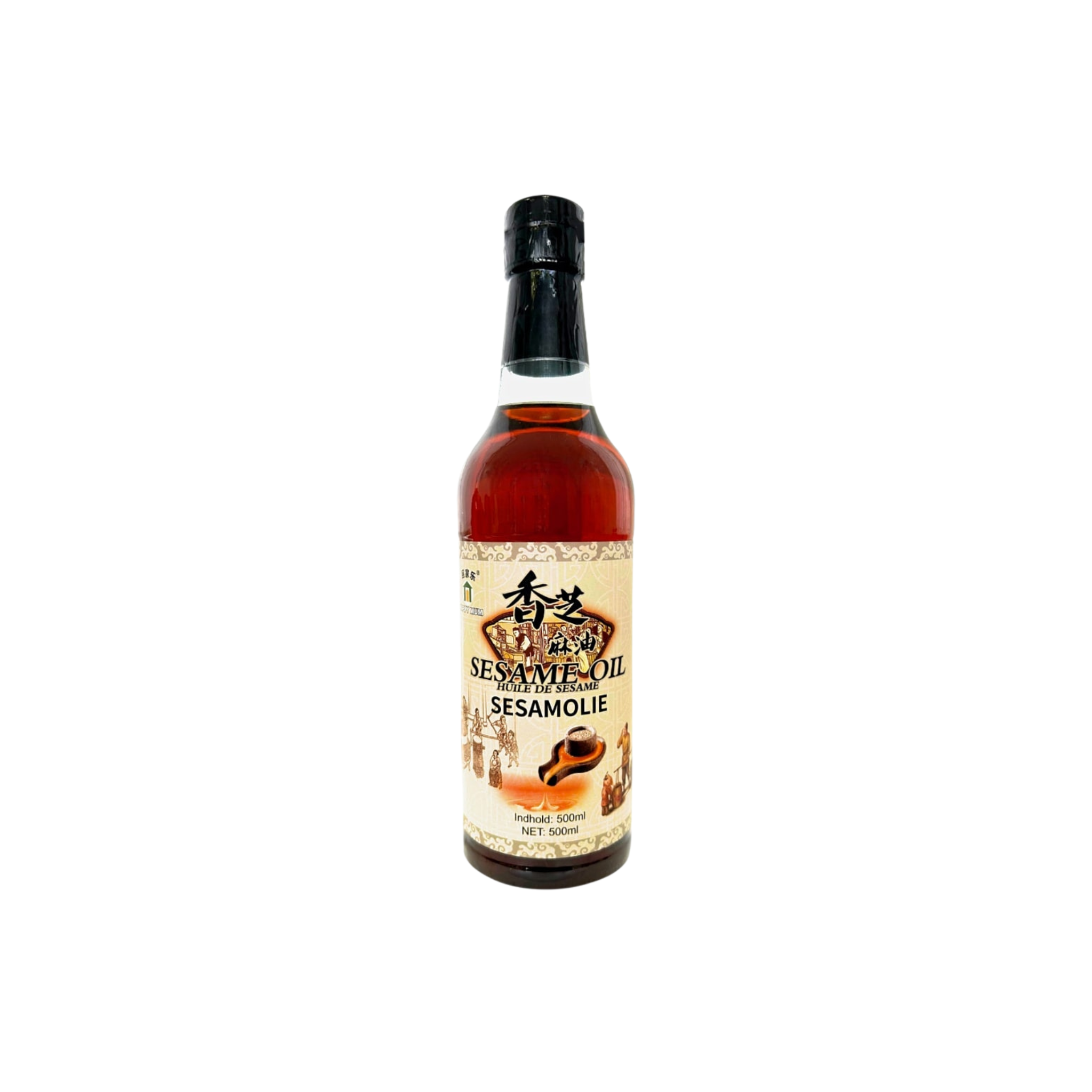Happy Mum sesamolie 500 ml – ristet sesamolie i glasflaske