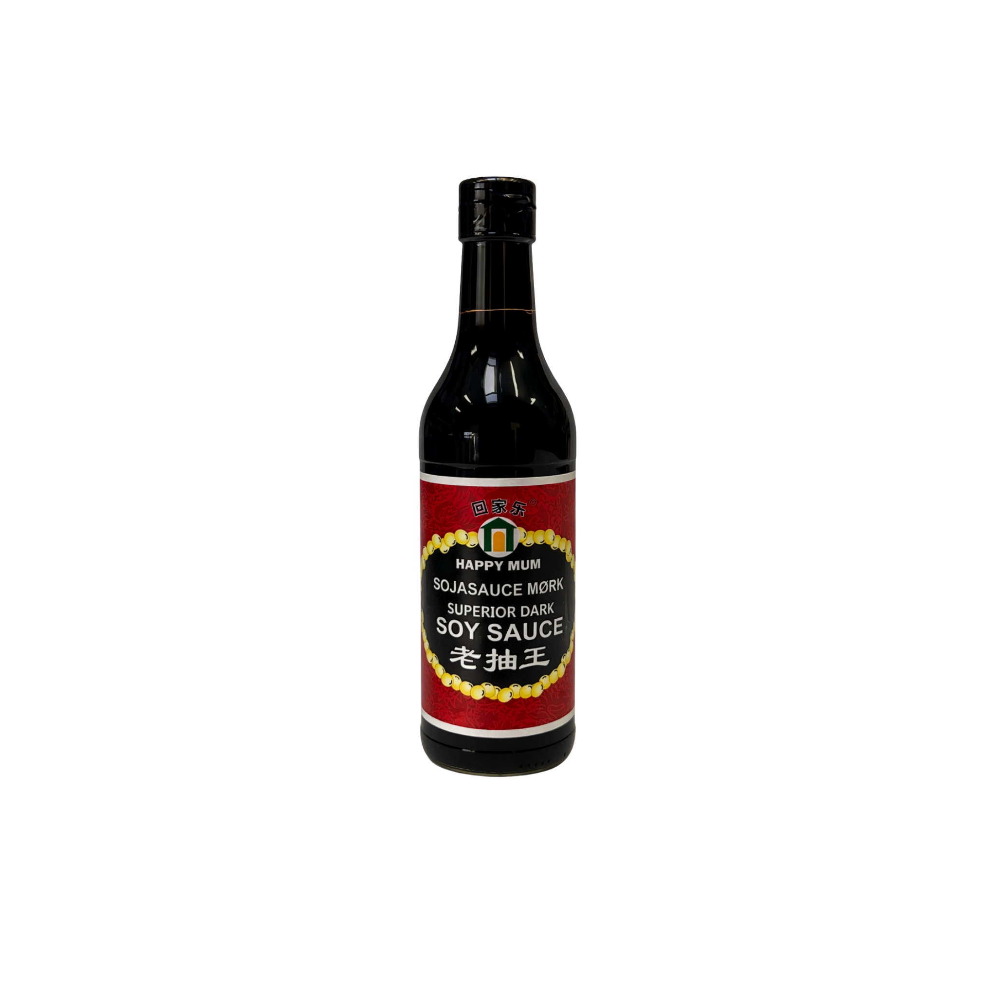 Happy Mum mørk sojasauce 500 ml – dark soy sauce i glasflaske med rød etiket