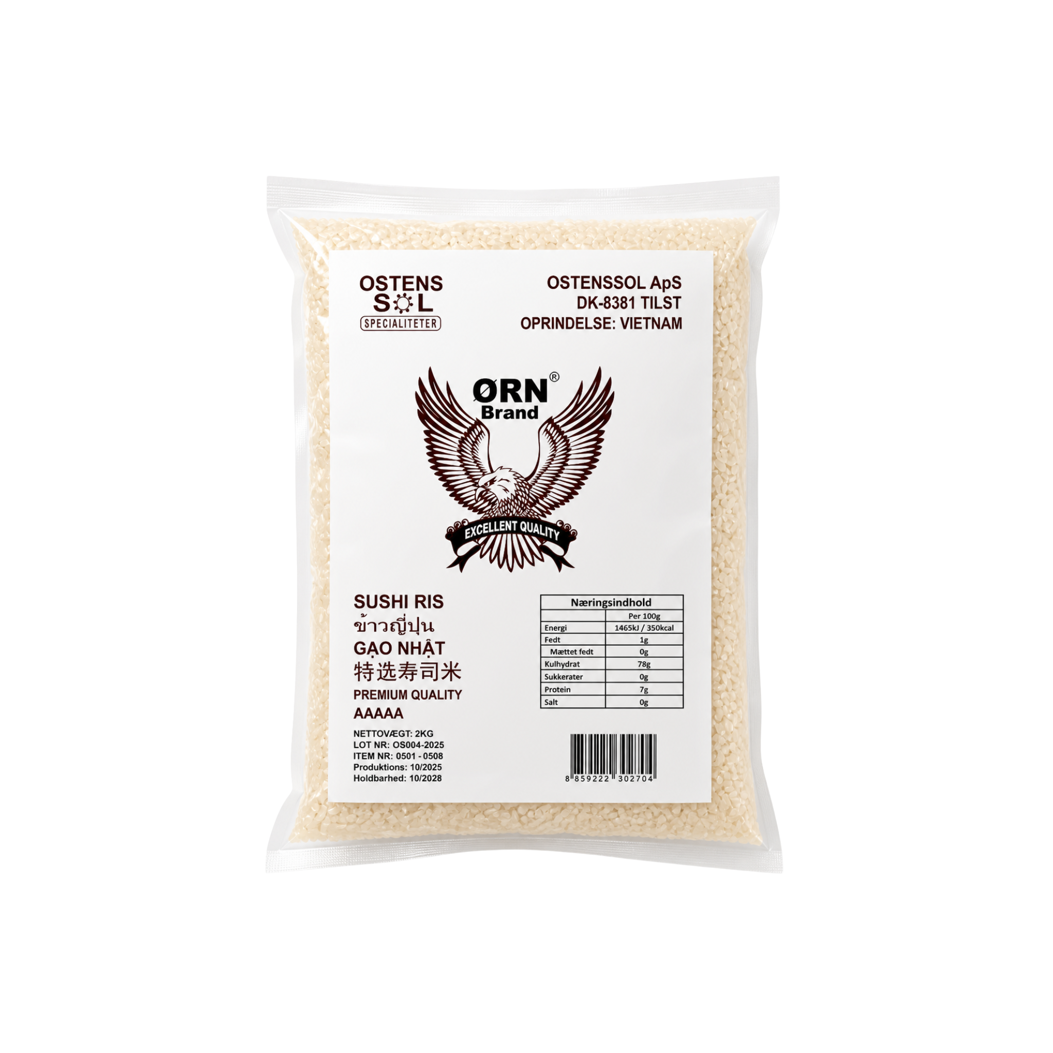 Ørn Brand Sushiris 2 kg - pemium Cao Nhat sushiris i hvid og gennemsigtig pose