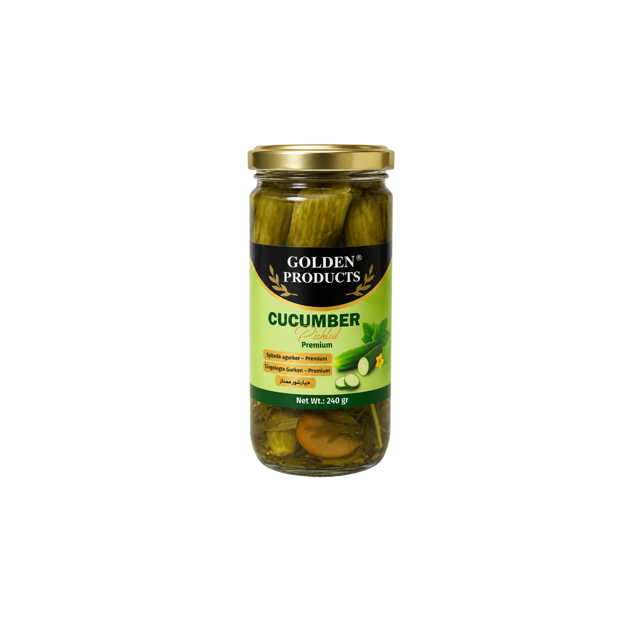 Golden Products Syltede Agurker Premium Khiar Shoor 240 g – iranske syltede agurker i glaskonserves