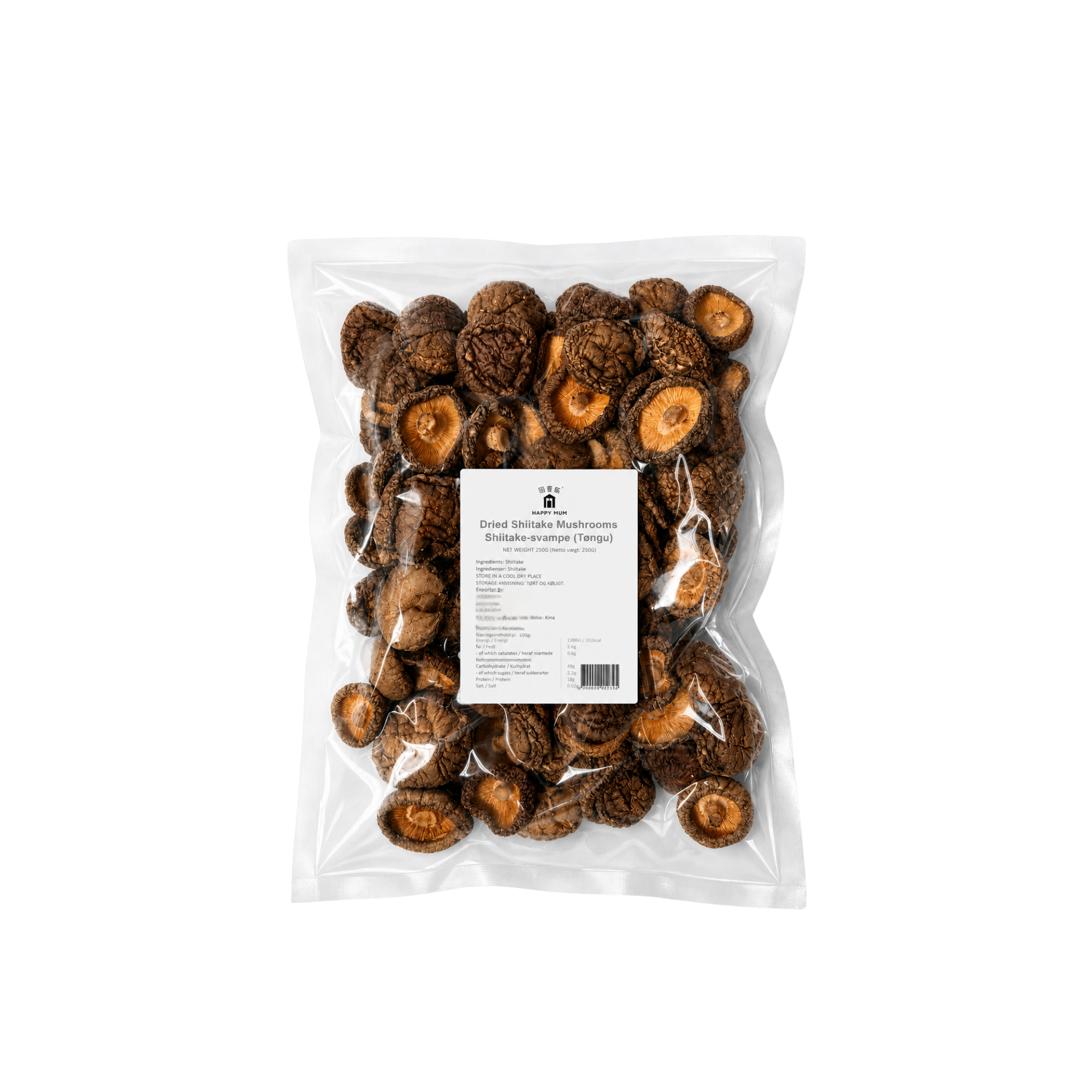 Happy Mum Tørrede Shiitake-svampe Tøngu 250 g – kinesiske tørrede svampe i klar vakuumpose