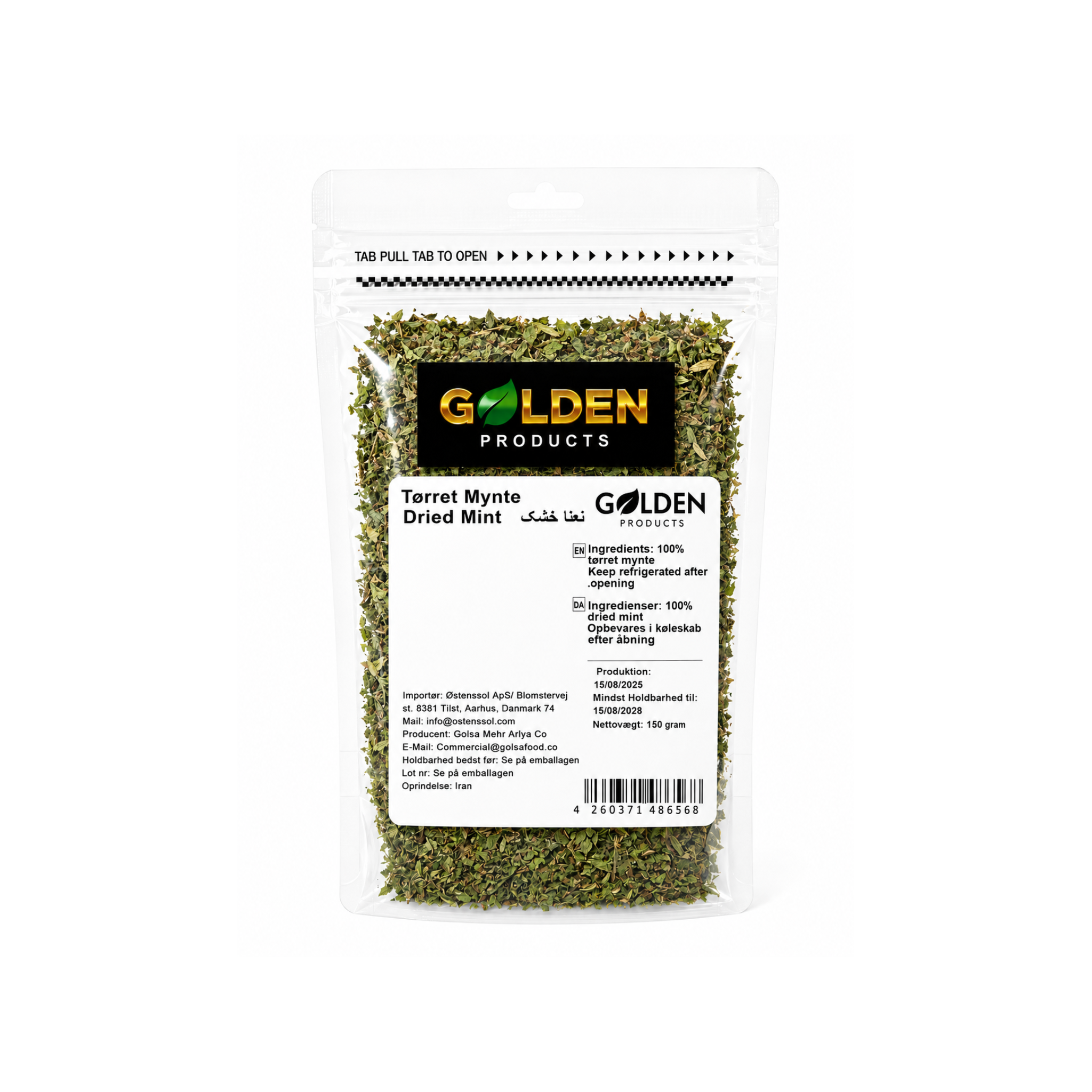 Golden Products Tørret Mynte Na'na Khoshk 150 g – aromatisk iransk tørret mynte i genlukkelig pose