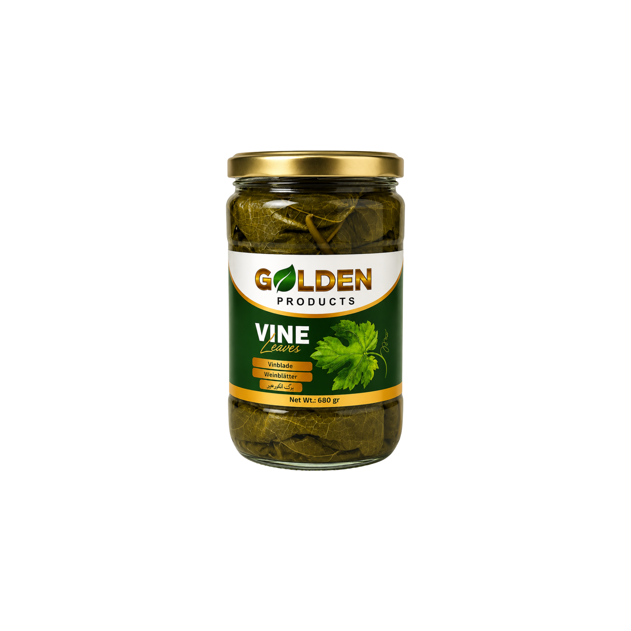 Golden Products Vinblade 680 g – iranske syltede vinblade til dolmeh i glaskonserves